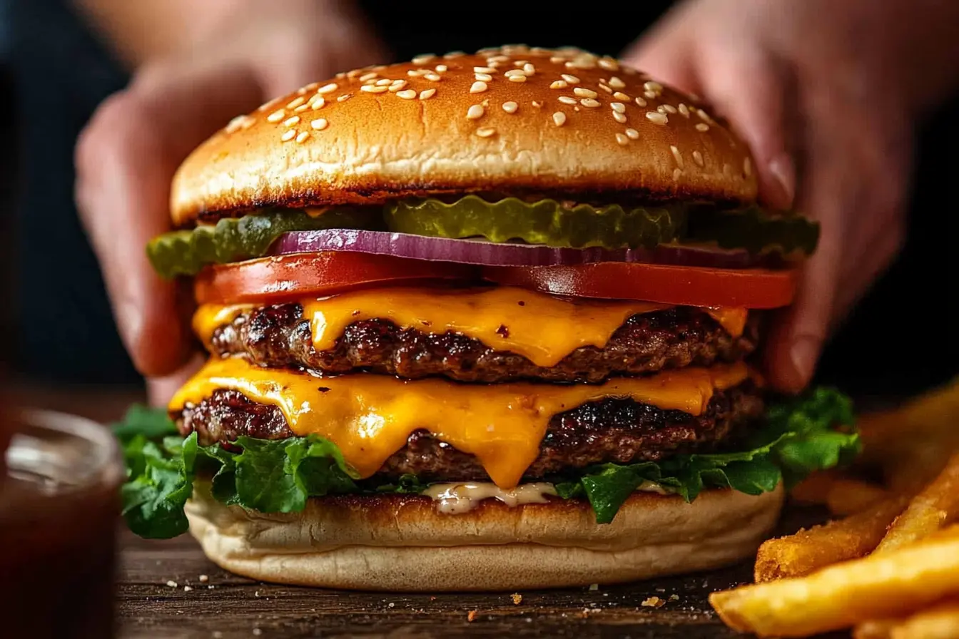 Juicy Beef double cheeseburger